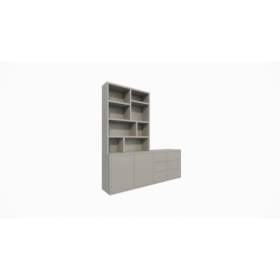123kast  Vakkenkast/dressoir Albi - 230x30/45x240H cm - push to open lades en deuren - 4cm plank dikte