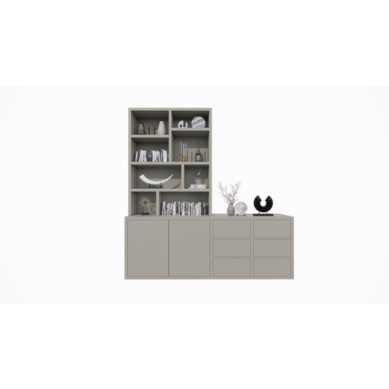 123kast  Vakkenkast/dressoir Albi - 230x30/45x240H cm - push to open lades en deuren - 4cm plank dikte