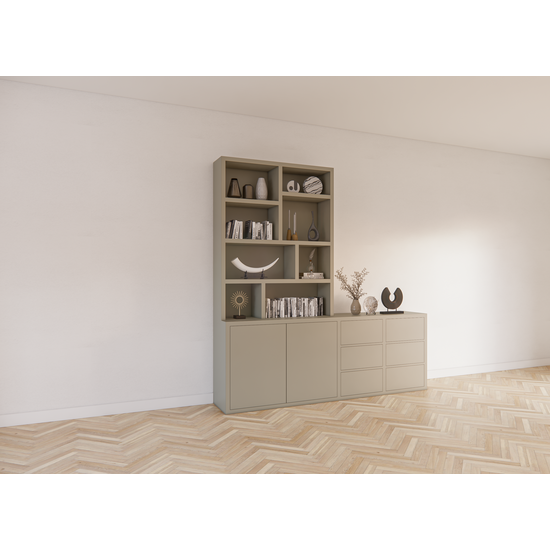 123kast  Vakkenkast/dressoir Albi - 230x30/45x240H cm - push to open lades en deuren - 4cm plank dikte