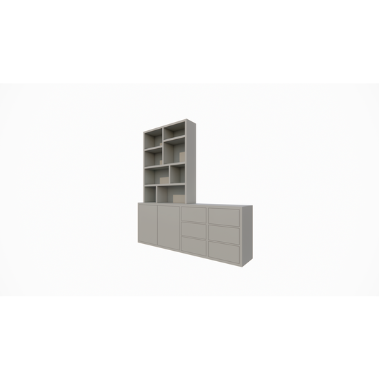 123kast  Vakkenkast/dressoir Albi - 230x30/45x240H cm - push to open lades en deuren - 4cm plank dikte