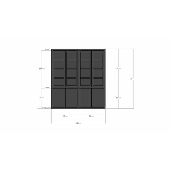 123kast  Vitrinekast Bayonne - 200x50x220H cm - push to open deuren