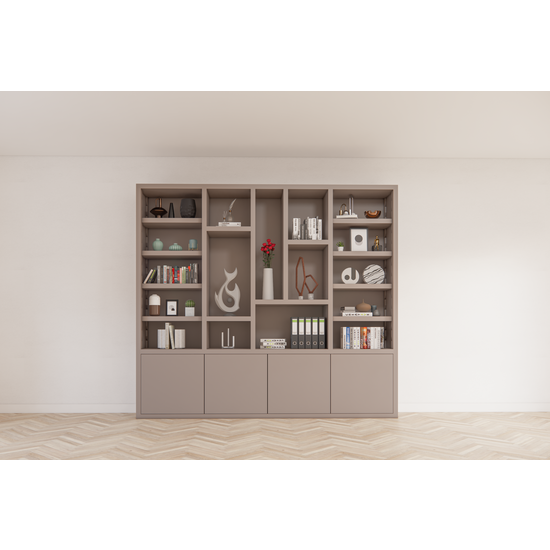 123kast  Vakkenkast Bellac 02 - 280x40x250H cm - push to open deuren - open vakken - strakke afwerking