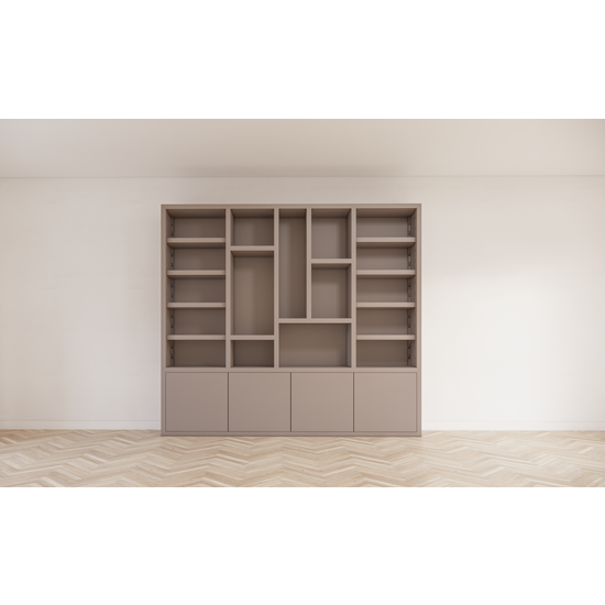 123kast  Vakkenkast Bellac 02 - 280x40x250H cm - push to open deuren - open vakken - strakke afwerking