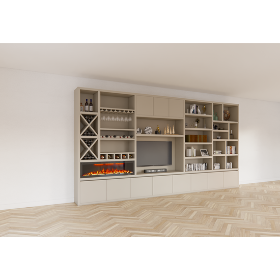 123kast  Tv vakkenkast Marle - 490x40x260H - (prijs op aanvraag) - openhaard - wijnrek - push to open deuren - 5cm plank dikte