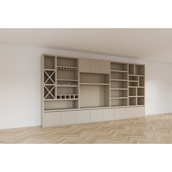 123kast  Tv vakkenkast Marle - 490x40x260H - (prijs op aanvraag) - openhaard - wijnrek - push to open deuren - 5cm plank dikte