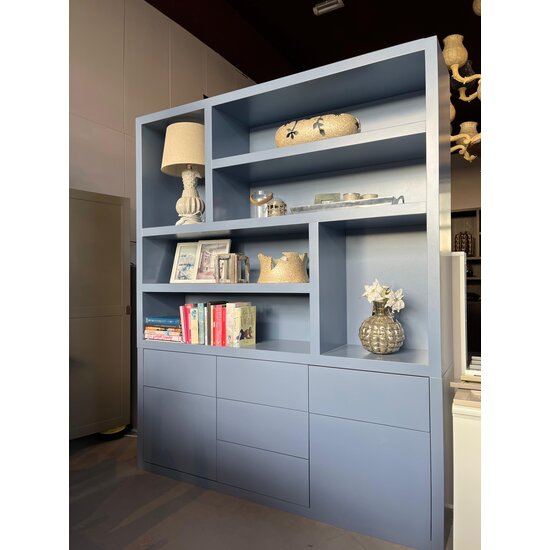 123kast  Vakkenkast Joetsu - 180x40x220H cm - 5cm plank dikte - 5 push to open lades - 2 push to open deuren - strak design