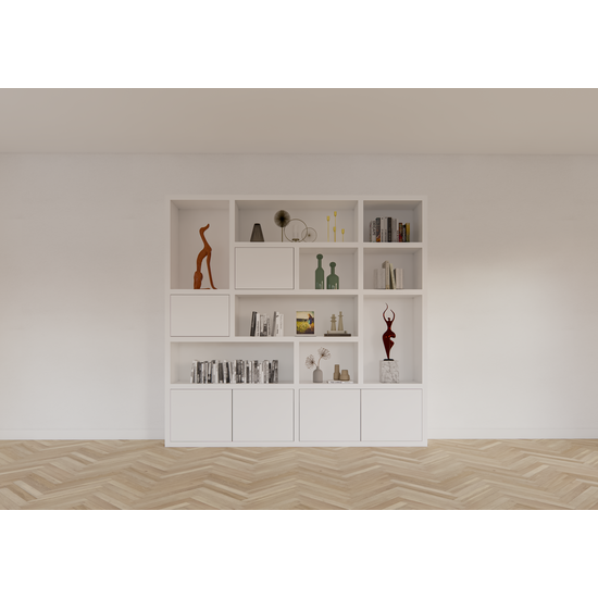 123kast  Vakkenkast Vlore - 250x35x240H cm - push to open deuren - bovenkast 2 deuren - strakke afwerking