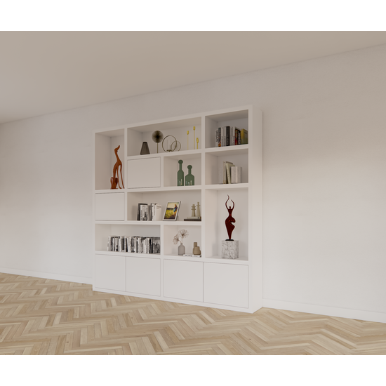 123kast  Vakkenkast Vlore - 250x35x240H cm - push to open deuren - bovenkast 2 deuren - strakke afwerking