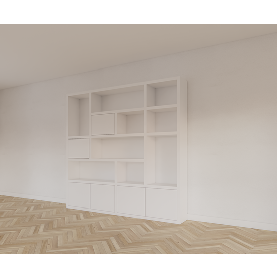 123kast  Vakkenkast Vlore - 250x35x240H cm - push to open deuren - bovenkast 2 deuren - strakke afwerking