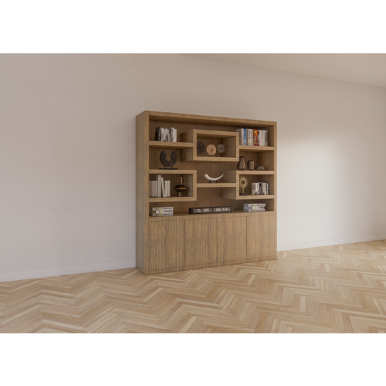 123kast  Vakkenkast Oregon - 200x50x200H cm - eiken uitvoering - push to open deuren - strakke afwerking