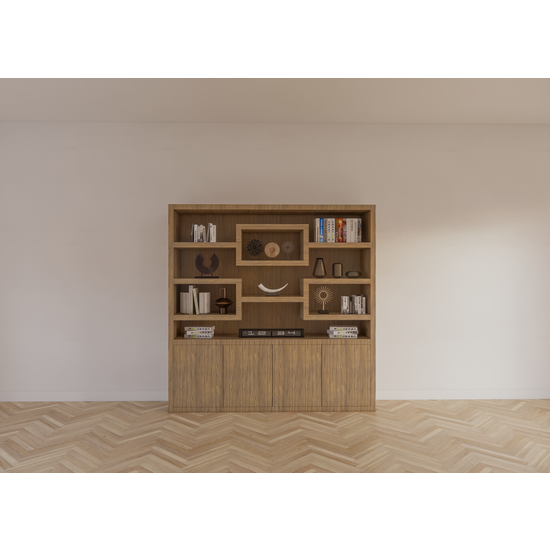 123kast  Vakkenkast Oregon - 200x50x200H cm - eiken uitvoering - push to open deuren - strakke afwerking