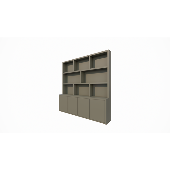 123kast  Vakkenkast Corsica - 240x20/40x240H cm - push to open deurtjes - open vakken 5cm plank dikte