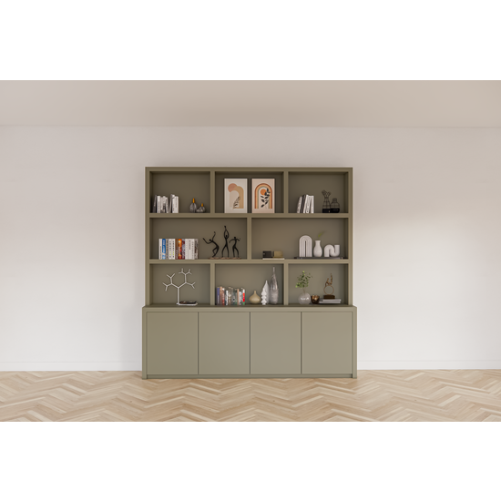 123kast  Vakkenkast Corsica - 240x20/40x240H cm - push to open deurtjes - open vakken 5cm plank dikte