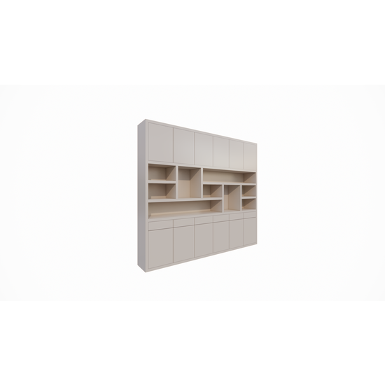 123kast  Vakkenkast Lanzarote 02 - 300x40x260H cm - push to open deuren - push to open lades - strakke afwerking