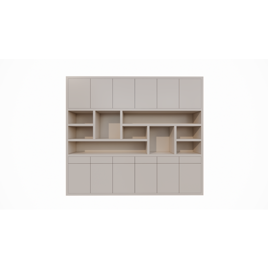 123kast  Vakkenkast Lanzarote 02 - 300x40x260H cm - push to open deuren - push to open lades - strakke afwerking