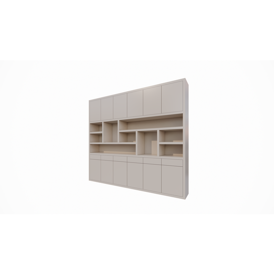 123kast  Vakkenkast Lanzarote 02 - 300x40x260H cm - push to open deuren - push to open lades - strakke afwerking