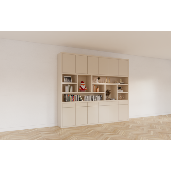 123kast  Vakkenkast Lanzarote 02 - 300x40x260H cm - push to open deuren - push to open lades - strakke afwerking