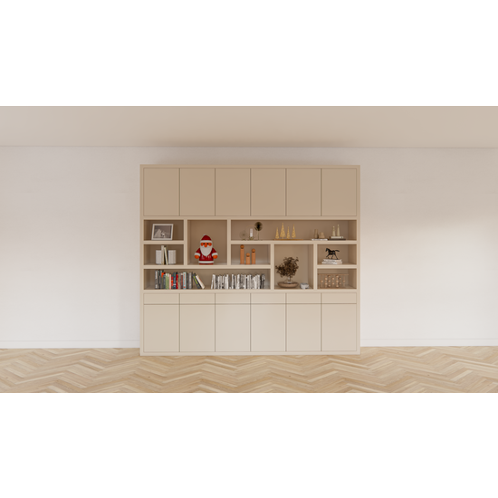 123kast  Vakkenkast Lanzarote 02 - 300x40x260H cm - push to open deuren - push to open lades - strakke afwerking