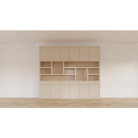 123kast  Vakkenkast Lanzarote 02 - 300x40x260H cm - push to open deuren - push to open lades - strakke afwerking