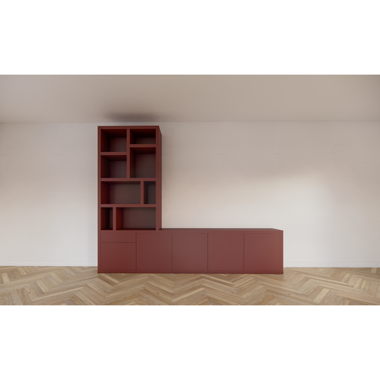 123kast  Tv dressoir Lizard - 300x40x240H cm - vakkenkast gedeelte - push to open deuren - push to open lade - strakke afwerking