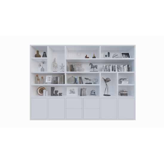 123kast  Vakkenkast Helston - 328x40x234H cm - 4 push to open deurtjes - 4 push to open lades - strakke afwerking