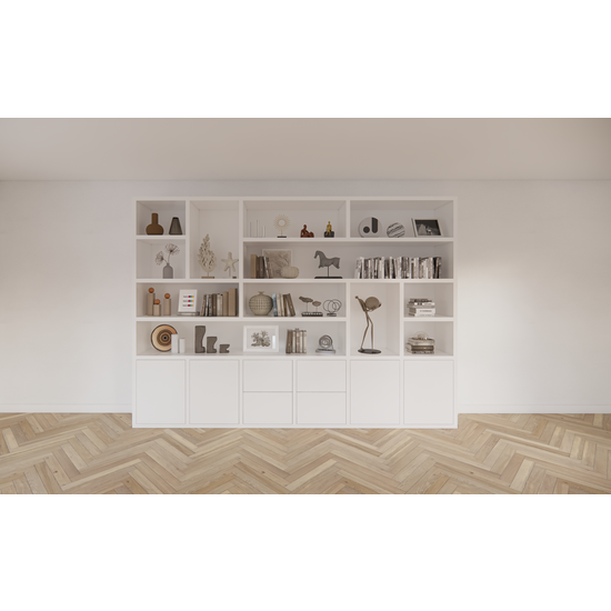 123kast  Vakkenkast Helston - 328x40x234H cm - 4 push to open deurtjes - 4 push to open lades - strakke afwerking