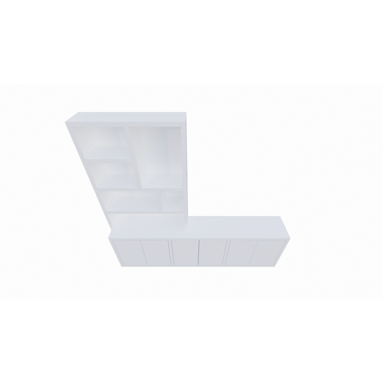 123kast  Tv dressoir Royan - 275x30/45x255H cm - 6 push to open deuren - vakkenkast gedeelte - strakke afwerking