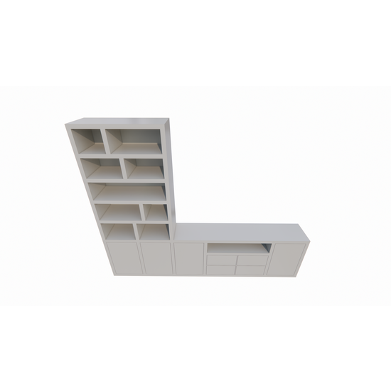 123kast  Tv vakkenkast dressoir Fleurus - 300x40x240H cm - push to open deuren - 4 push to open lades - strakke afwerking (STANDAARD ZONDER VERLICHTING)
