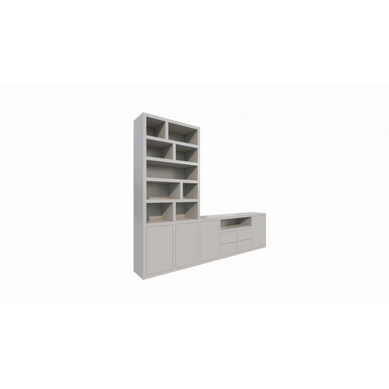 123kast  Tv vakkenkast dressoir Fleurus - 300x40x240H cm - push to open deuren - 4 push to open lades - strakke afwerking (STANDAARD ZONDER VERLICHTING)