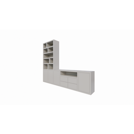 123kast  Tv vakkenkast dressoir Fleurus - 300x40x240H cm - push to open deuren - 4 push to open lades - strakke afwerking (STANDAARD ZONDER VERLICHTING)
