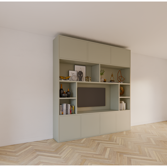 123kast  Tv vakkenkast Flensburg - 240x40x255H cm - push to open deuren - strakke afwerking