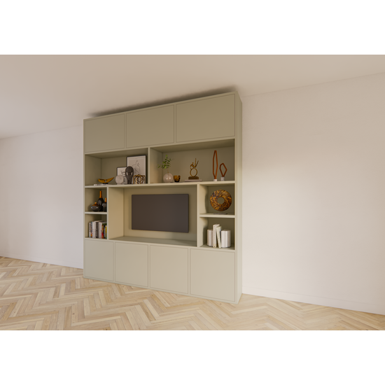 123kast  Tv vakkenkast Flensburg - 240x40x255H cm - push to open deuren - strakke afwerking