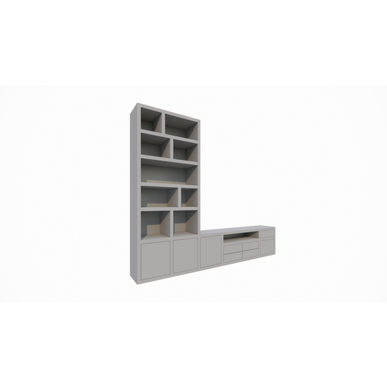 123kast  Tv vakkenkast dressoir Rennes - 300x40x240H cm - push to lades - push to open deuren - open vakken - strakke afwerking