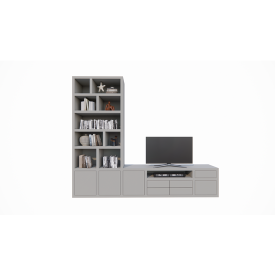 123kast  Tv vakkenkast dressoir Rennes - 300x40x240H cm - push to lades - push to open deuren - open vakken - strakke afwerking