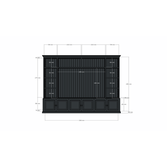 123kast  Tv boekenkast Calgary - 330x35/45x245H cm - open vakken - scharnier deurtjes