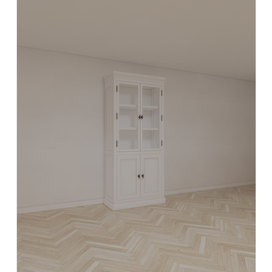 123kast  Buffetkast Alaska 02 - 100x48x225H cm  - zwarte greepjes -  dichte deuren - 2 glazen deuren