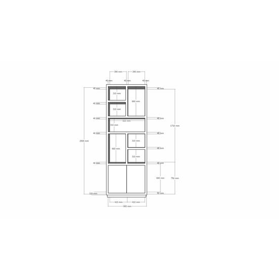 123kast  Vakkenkast Rockford 01 - 90x32x250H cm - push to open deuren - open vakken - strakke awerking