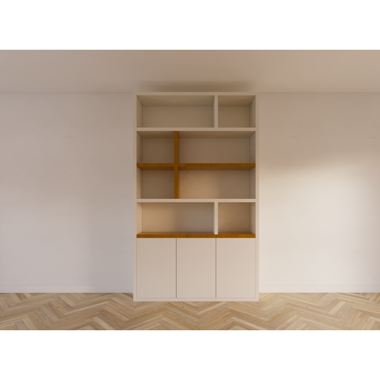 123kast  Vakkenkast Brunei - 150x30x250H cm - push to open deuren - met eiken planken - strakke afwerking