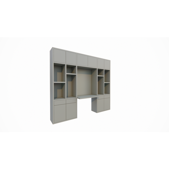 123kast  Bureau vakkenkast Chauny - 280x40x250H cm - push to open deuren - push to open lades - 4cm plank dikte - strakke afwerking