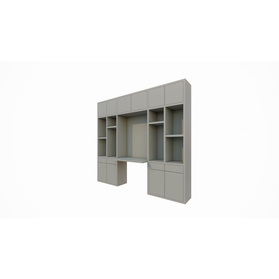 123kast  Bureau vakkenkast Chauny - 280x40x250H cm - push to open deuren - push to open lades - 4cm plank dikte - strakke afwerking