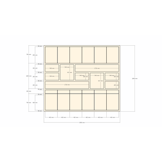 123kast  Vakkenkast Lanzarote 02 - 300x40x260H cm - push to open deuren - push to open lades - strakke afwerking