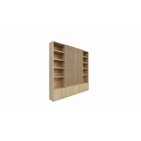 123kast  Tv vakkenkast Pinoso - 260x40x255H cm - eiken - paneeldeuren - open vakken - strakke afwerking