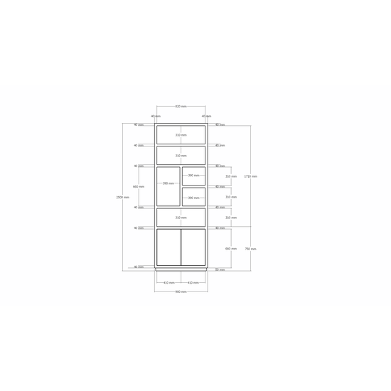 123kast  Vakkenkast Rockford 02 - 90x32x250H cm - push to open deuren - open vakken - strakke afwerking