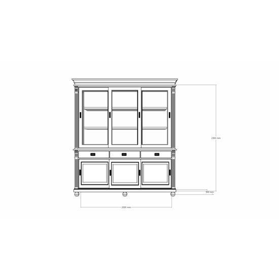 123kast  Buffetkast Kiel - 200x50x230H cm - schuifdeuren - met glas - op bolpoten