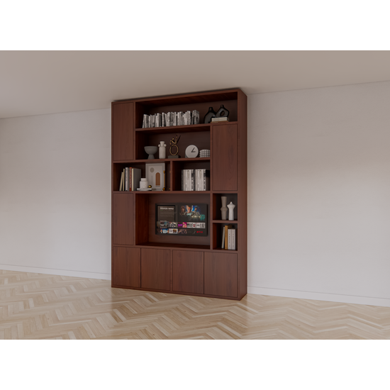 123kast  Tv vakkenkast Marrakesh - 180x40x256H cm - push to open deuren - eiken uitvoering - strakke afwerking - open vakken