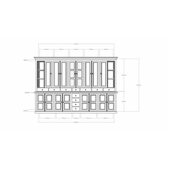 123kast  Buffetkast Sligo - 360x50x250H cm - dichte deuren - glazen deuren - open planken