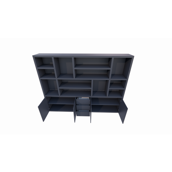 123kast  Vakkenkast Tolosa - 290x46x220H cm - open vakken- strak design - push to open lades en deuren