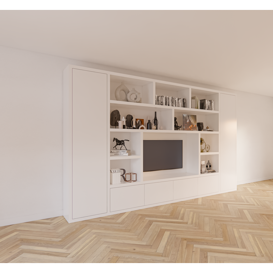 123kast  Tv vakkenkast Austin - 400x40x240H cm - strak design - dichte push to open deuren - open vakken