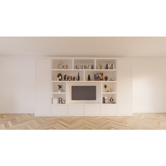 123kast  Tv vakkenkast Austin - 400x40x240H cm - strak design - dichte push to open deuren - open vakken