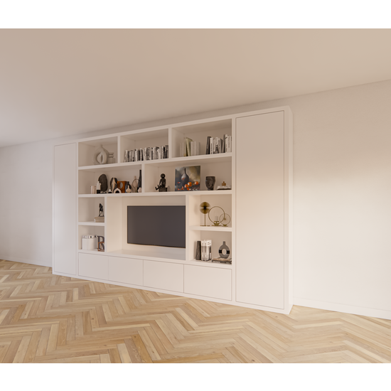 123kast  Tv vakkenkast Austin - 400x40x240H cm - strak design - dichte push to open deuren - open vakken